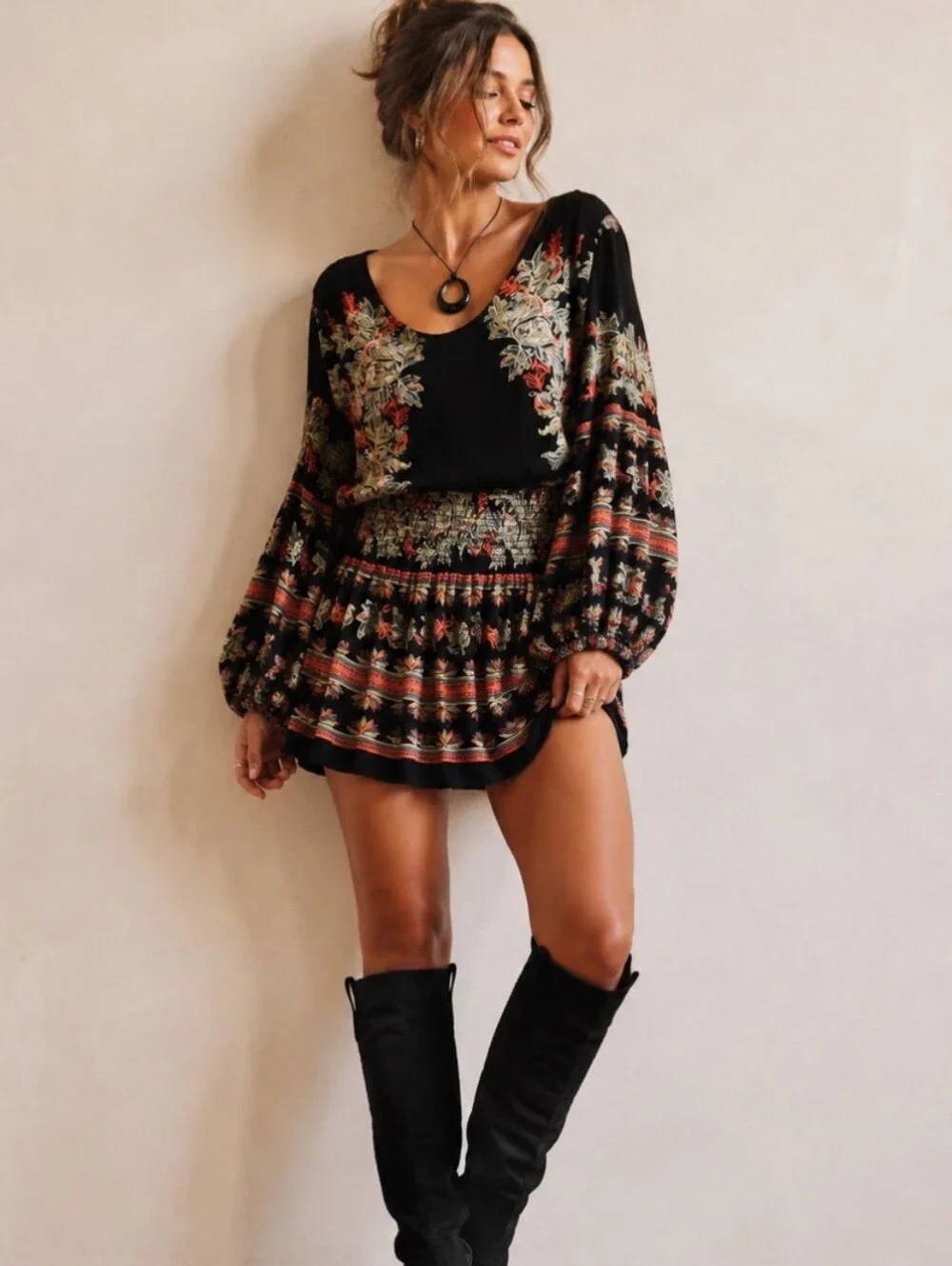 Free People Boho Floral Smocked Mini Dress/Tunic Small